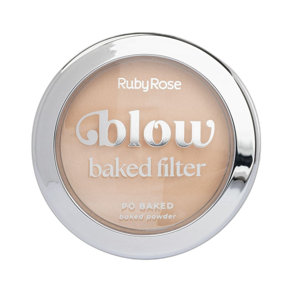 Pó Compacto Facial Ruby Rose Blow Baked Filter PB20 em embalagem circular com tampa metálica prateada.